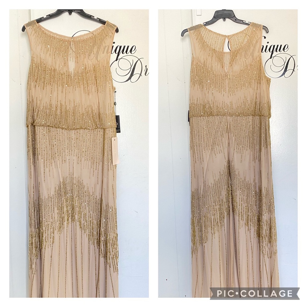 Adrianna papell Champagne/gold fully beaded sheer neckline and fringes gown - Picture 6 of 11